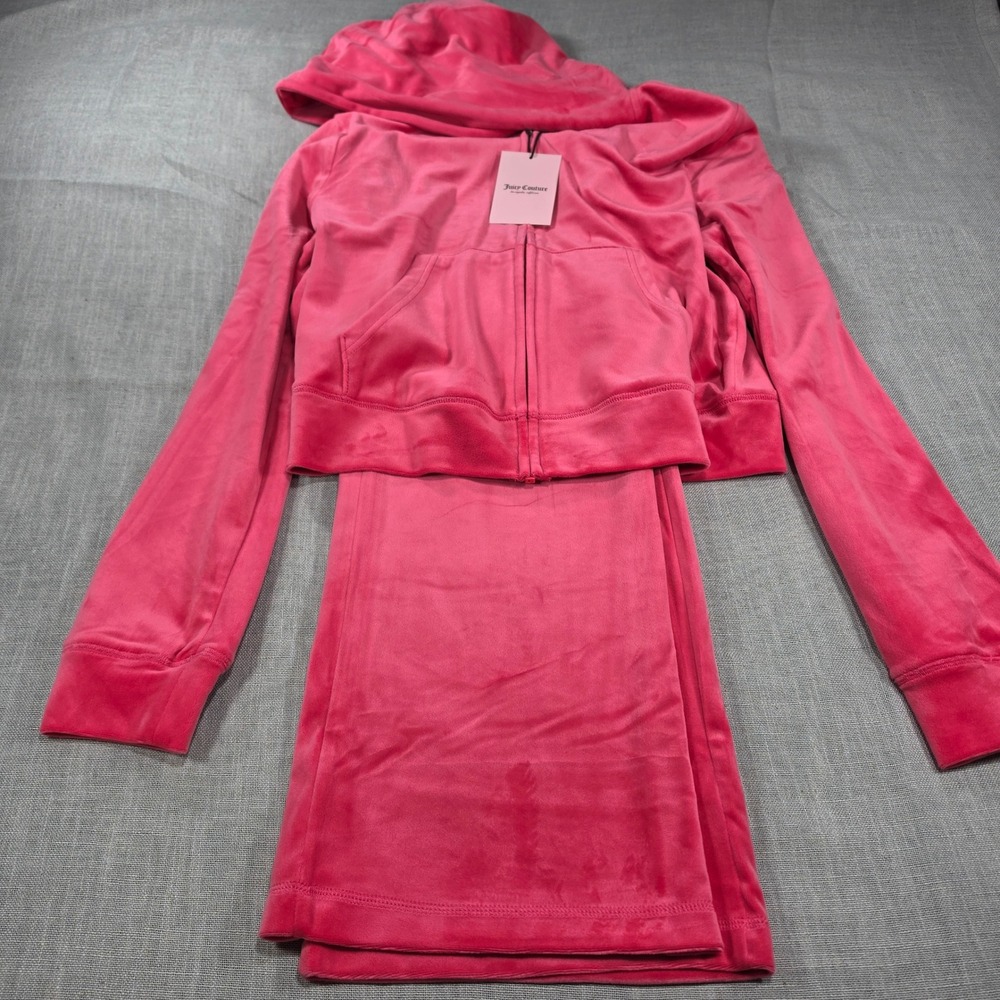 Juicy Couture Tracksuit Womens L Watermelon Pink New Velour Rhinestone Logo Set